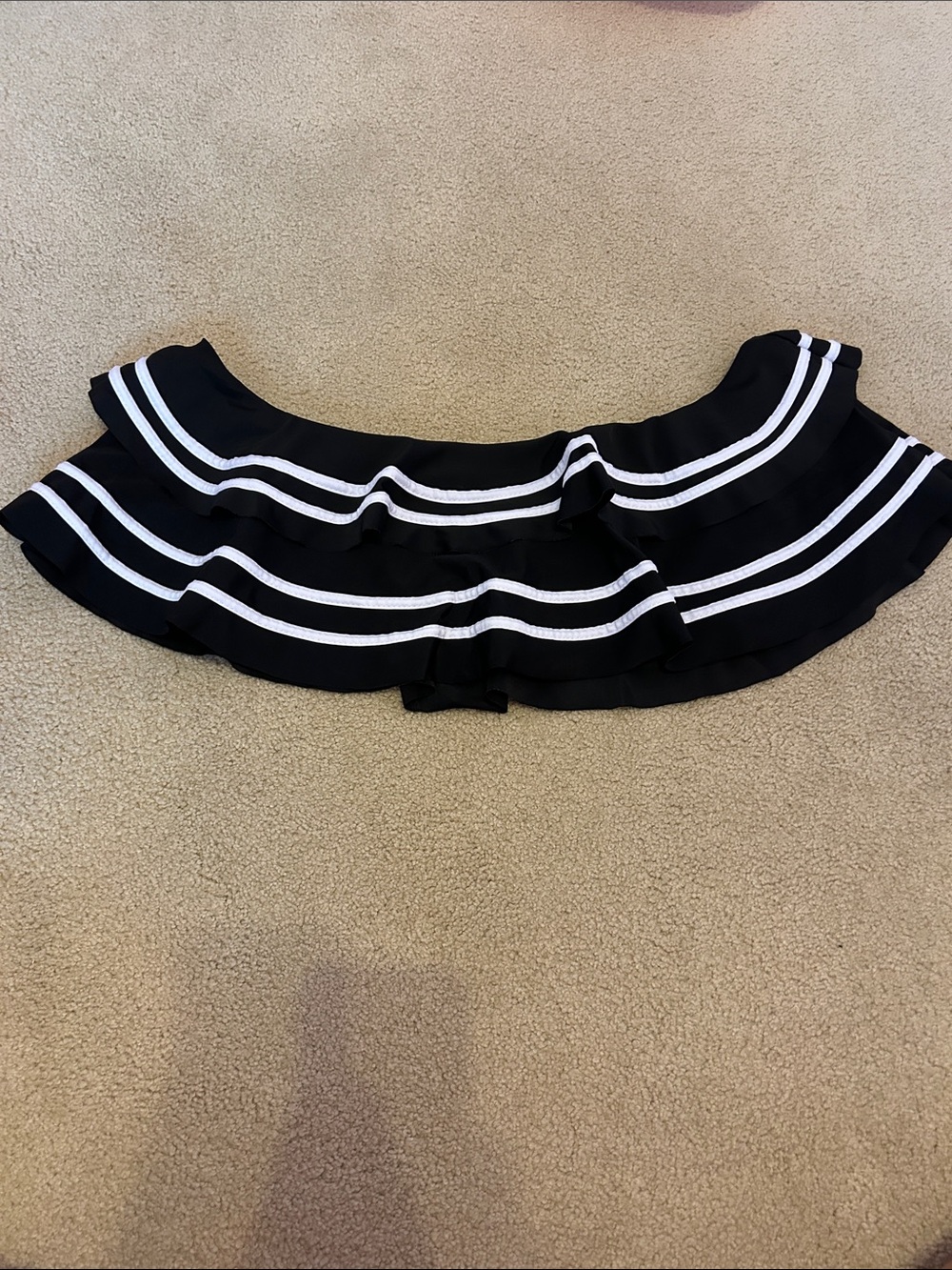 Viral Black Off-Shoulder Ruffled Swim Top with White Trim
